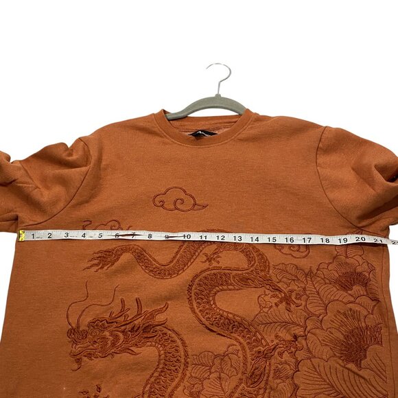 Blind Rooster Embroidered Asian art Dragon Sweatshirt Men’s Small Amber orange - Picture 7 of 10